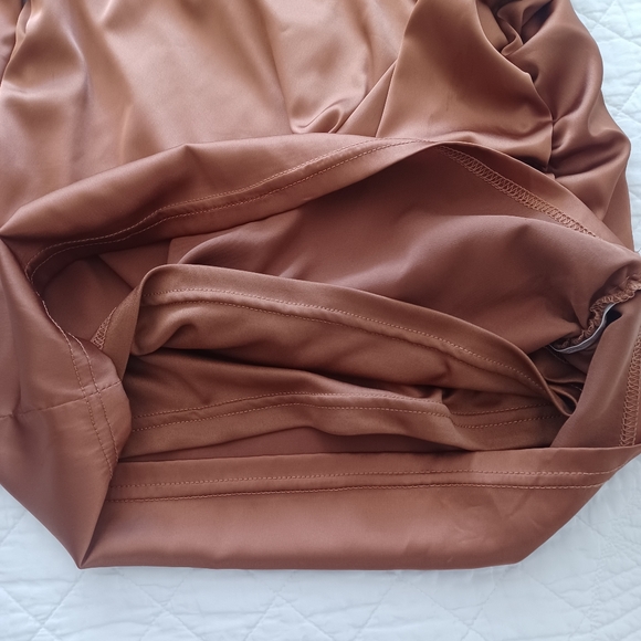 One-Shoulder Bustier Ruched Satin Effect Mini Dress Copper M - Picture 11 of 13